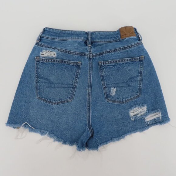 American Eagle Women 4 Highest Rise Mom Short Blue Denim Jean Distressed Cotton - Picture 5 of 14